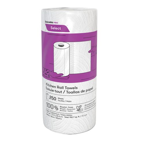 Cascades PRO Select Kitchen Roll Towel, 2-Ply, White, 250 sheets, 12 rolls/pack, Certified, Recycled, Compostable