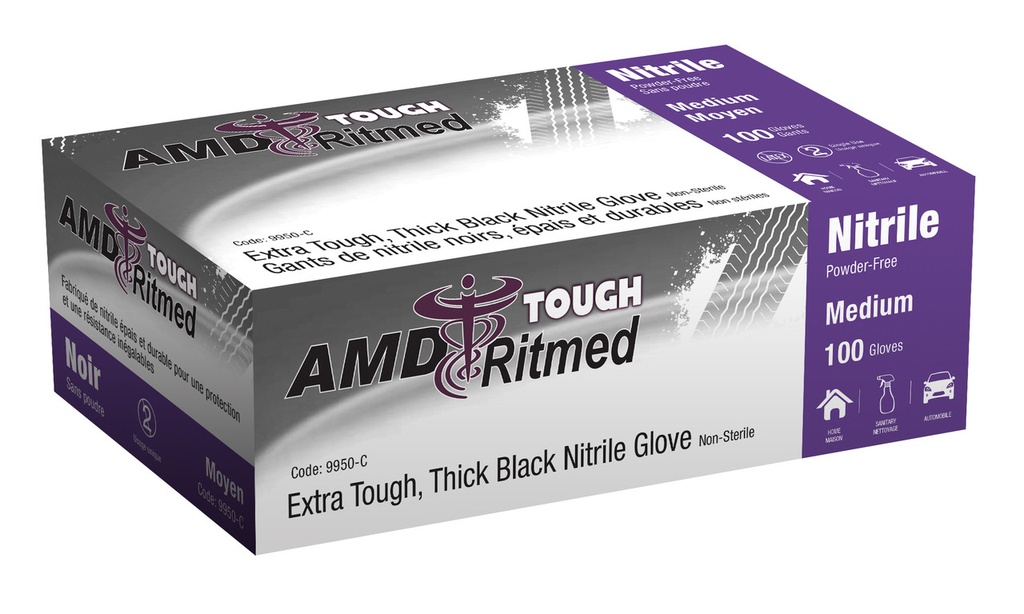 Ritmed/Medicom Extra Tough Nitrile Glove Powder Free Black